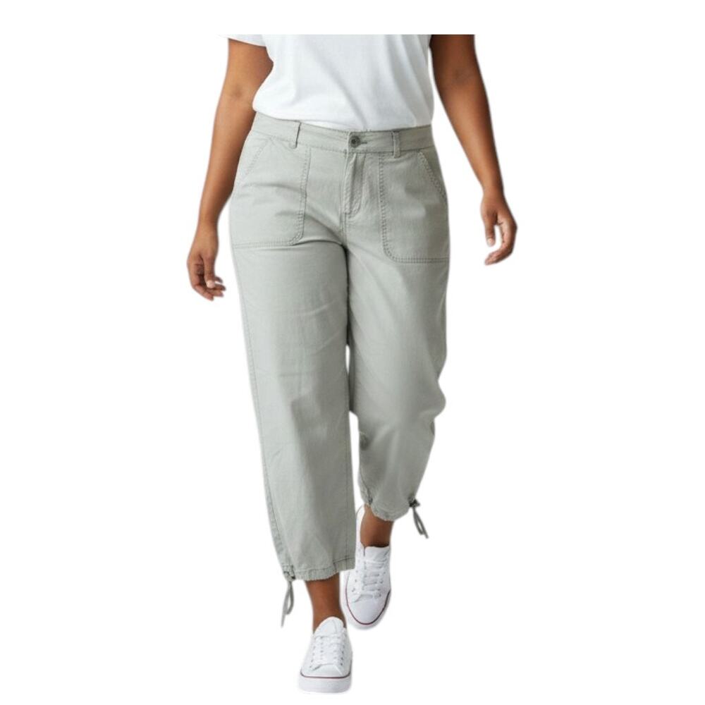 Jamaica Bay Capri Pants Women 9 Green Drawstring Crop Cotton Casual Baggy